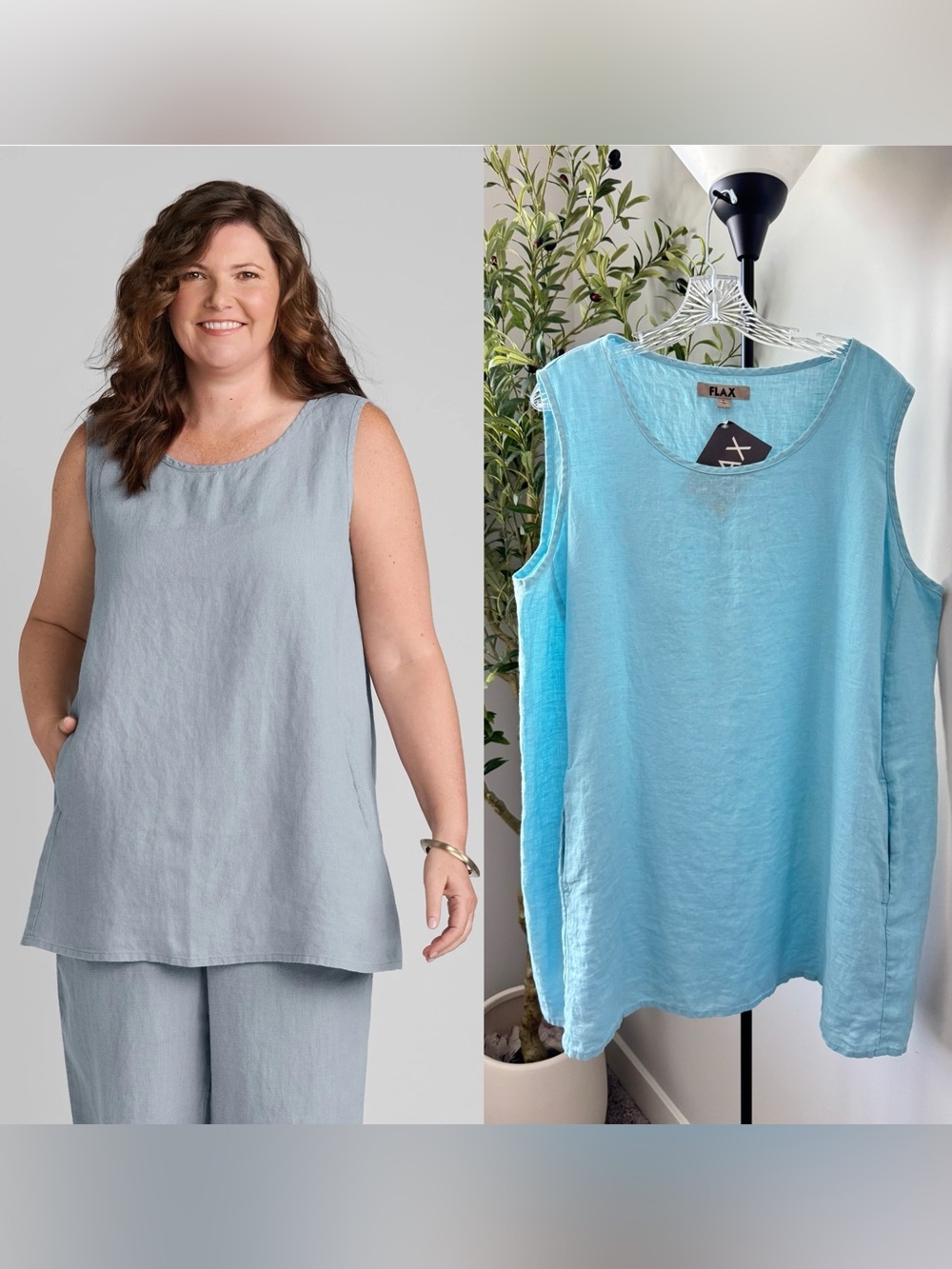 FLAX Linen Side Pocket Tunic Tank Top